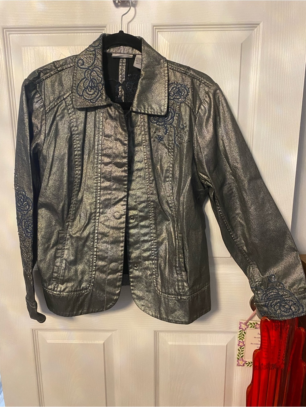Chico's Metallic Silver Embroidered Jacket